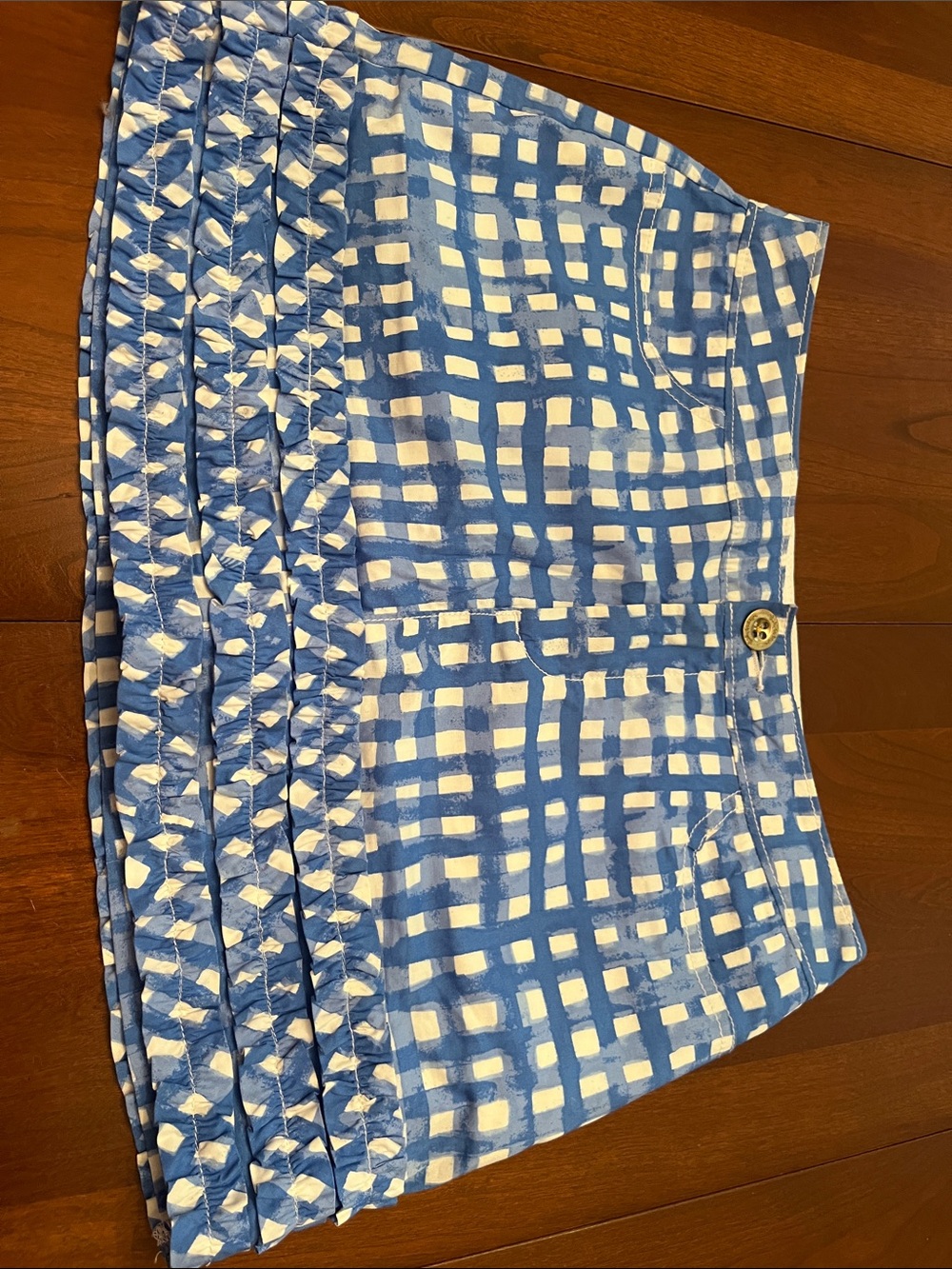 Blue and White Lilly Pulitzer Checkered Ruffle Skirt